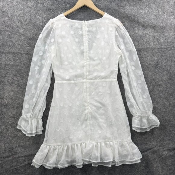 Lulus Dress Womens M White Polka Dot Sheer V Neck Babydoll Ruffle Coquette Y2K - Picture 2 of 10